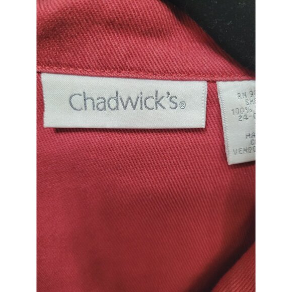 CHADWICKS Red Jean Style Cotton Jacket 16 Front Pockets Buttons Trucker - Picture 9 of 16